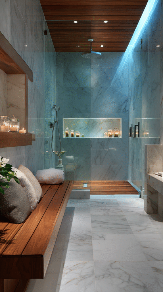 spacious walk in shower 