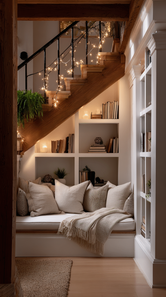u9977724242 cozy reading nook under wooden stairs with built e7f9d2d1 97a1 446e b8ba 18c99904dbb4 2