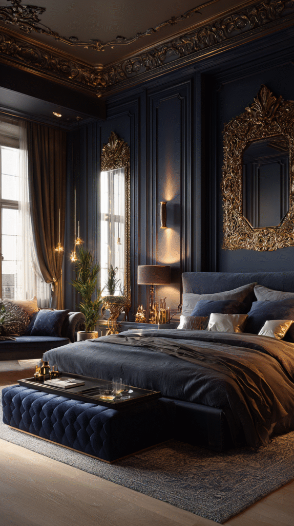 u9977724242 elegant bedroom with navy blue walls velvet beddi 68f89adc 8a5d 4de8 8df8 b029da17ed26 0