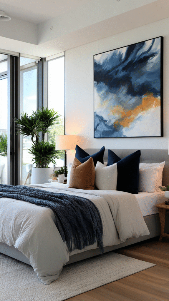 u9977724242 modern bedroom with large navy abstract wall art 271c3a54 bf3d 48ae 982f be69e990631f 3