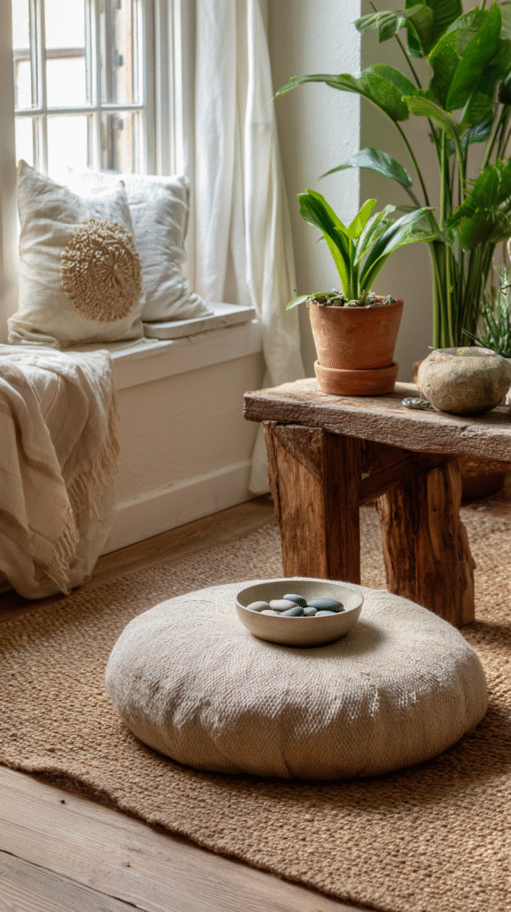 u9977724242 peaceful meditation corner in earthy bedroom with 087a6194 f7ca 43fd a3e9 05e3d81dff83 2