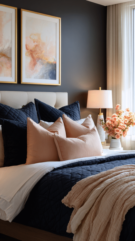 u9977724242 romantic bedroom with navy bedding blush pink thr b9a6bb53 3cff 482a ba3a 7252e5719b49 3