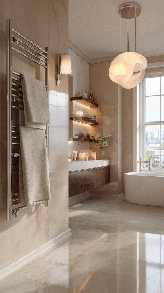luxury bathroom with a sleek chrome towel