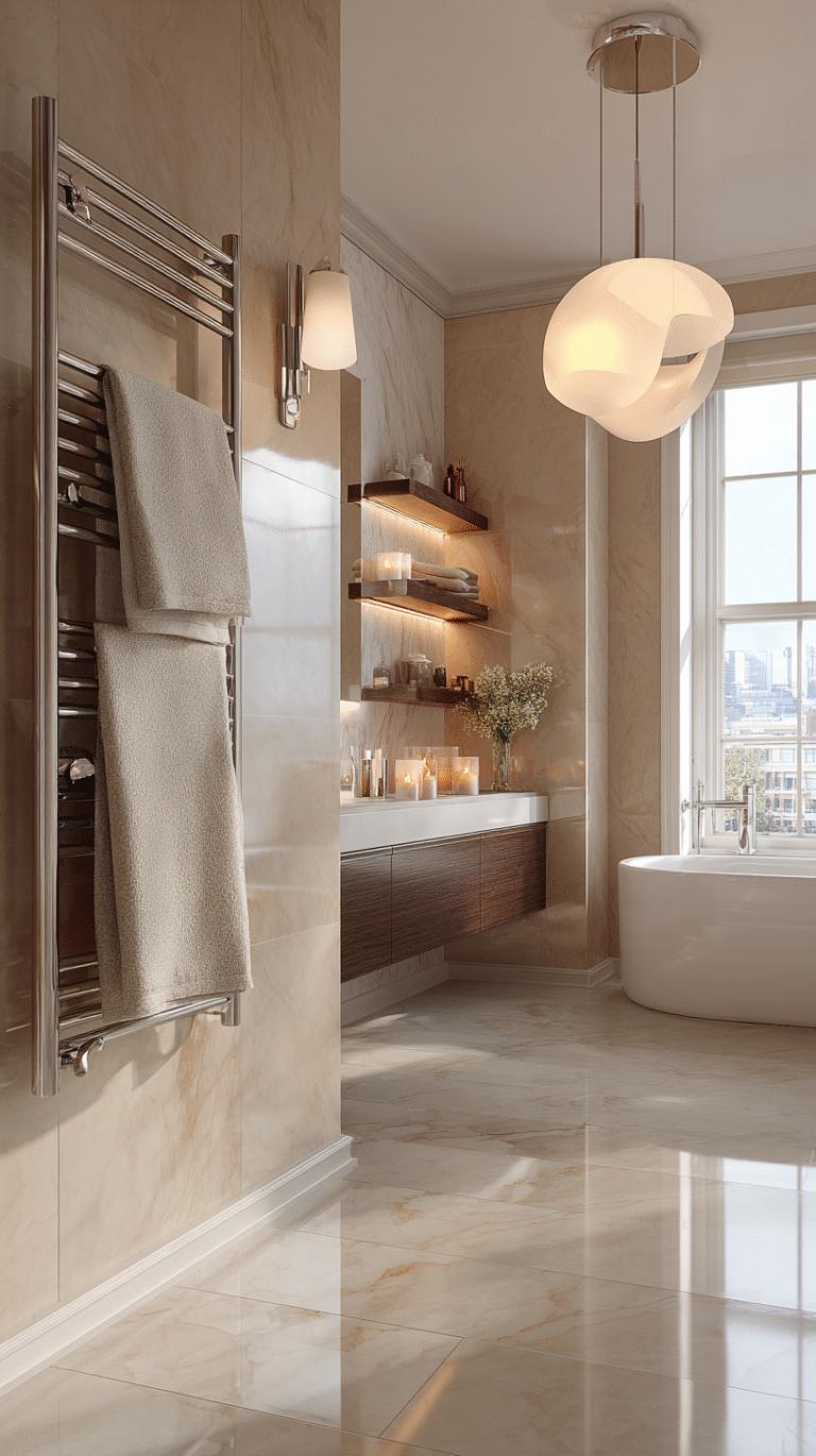 luxury bathroom with a sleek chrome towel