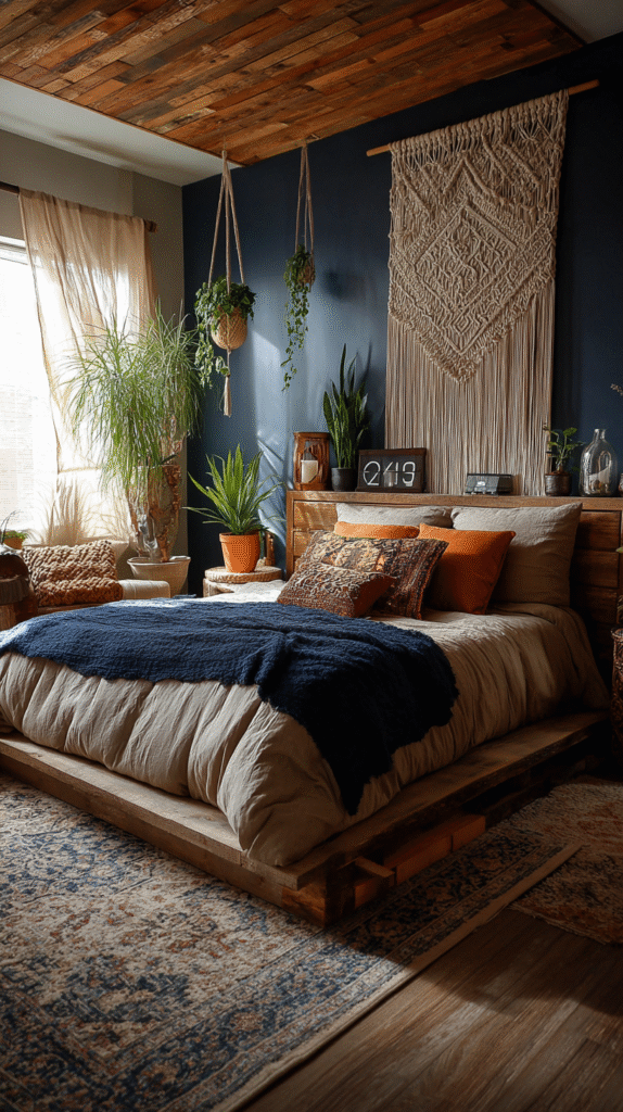u9977724242 bohemian style bedroom navy bedding patterned tex 2686c205 8fb1 403c 8b6d 3e095f683b24 0