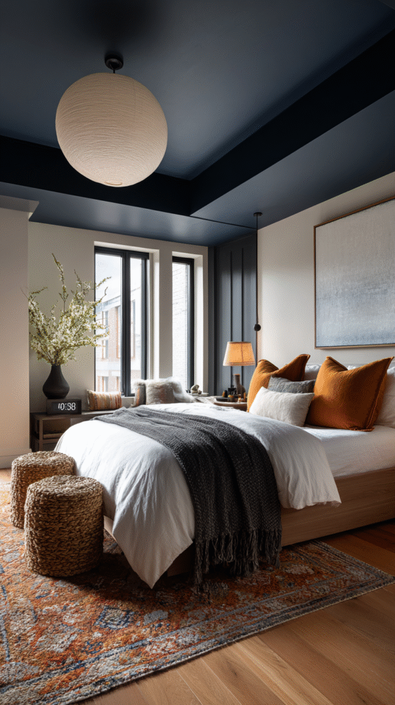 u9977724242 bold bedroom with navy painted ceiling white wall eb4af9d5 8365 4773 9109 517ab825d79f 3