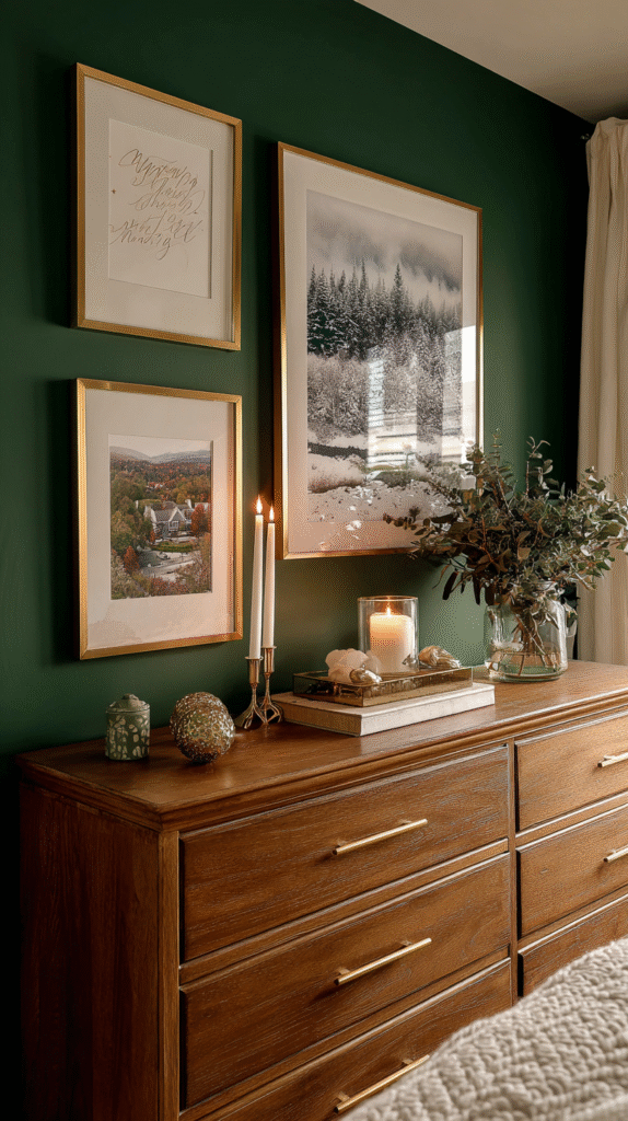 christmas bedroom wall art display featuring