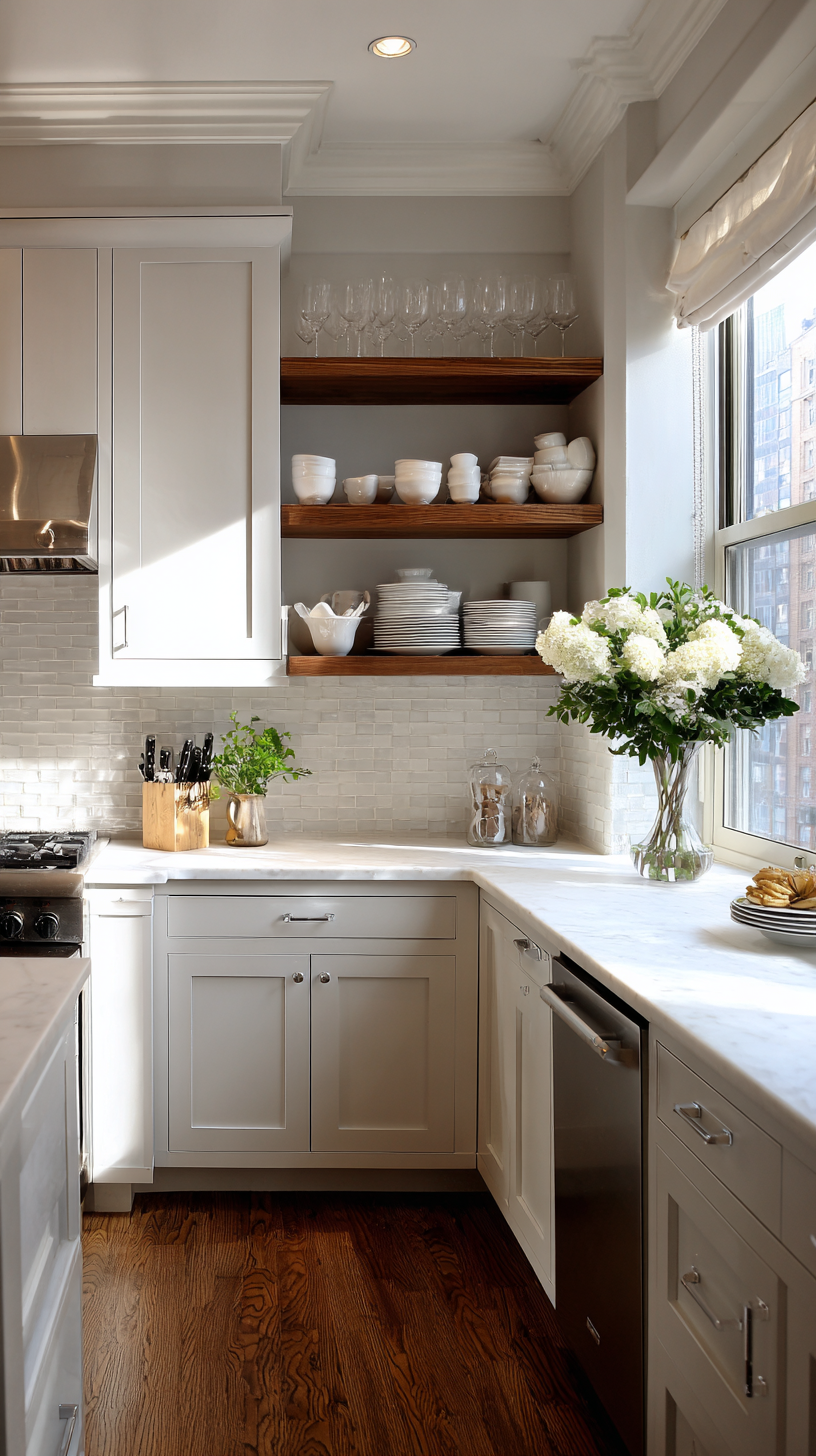 Efficient small kitchen featuring floor to ceiling