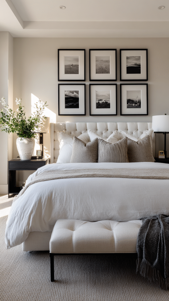 u9977724242 elegant bedroom gallery wall above tufted headboa ca8a0988 a1c1 46ec 9db1 65a4432e4177 2