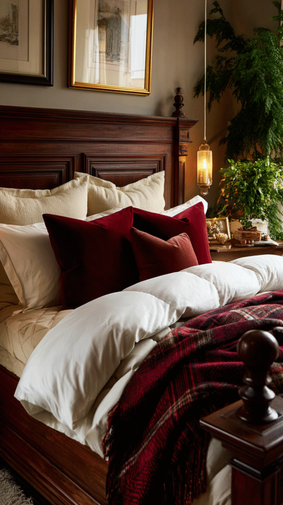 luxurious christmas bedroom featuring white egypt