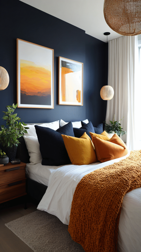 u9977724242 modern bedroom with navy accent wall mustard yell 9727fa29 65bb 46d8 8f05 e9ab6ceb8599 3