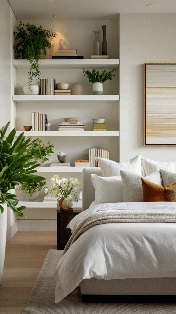 u9977724242 modern bedroom with white floating shelves displa 5ee17e4a 6ae3 4776 a1c4 332d604d29a5 1