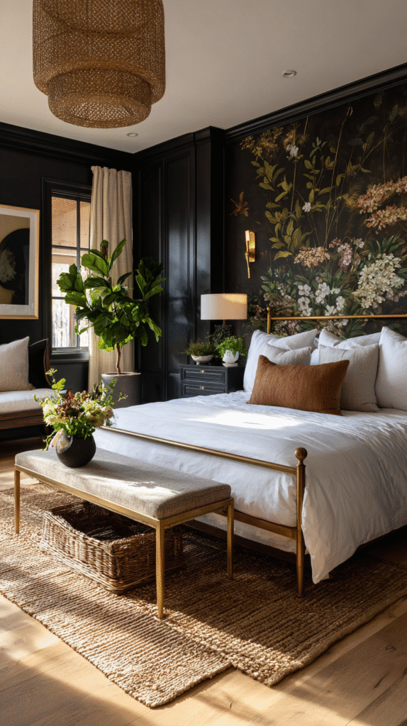 u9977724242 sophisticated bedroom with dark botanical wallpap d052185f 7d20 4442 946d a93416dfdeae 3