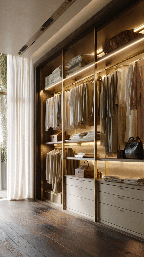 u9977724242 sophisticated open wardrobe system with brass han 88aece26 1c04 4511 8b95 003e6e1737e0 2