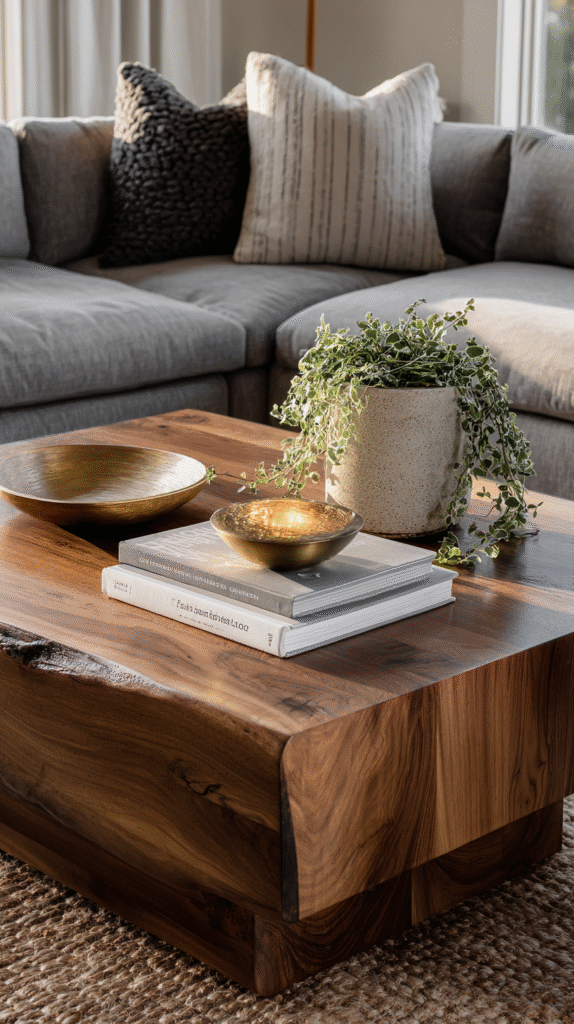 Styled walnut wood coffee table